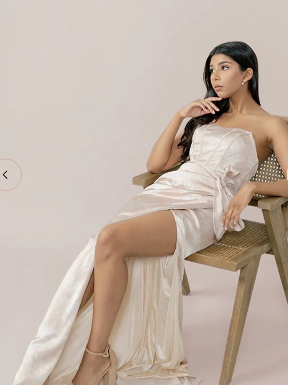 Revelry “Amara” Strapless Bridesmaid Dress — Champagne Floral Print